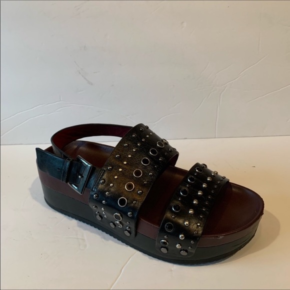 Zara Black Faux Leather Metal Embellished Chunky Platform  Lug Sandals - Picture 5 of 12